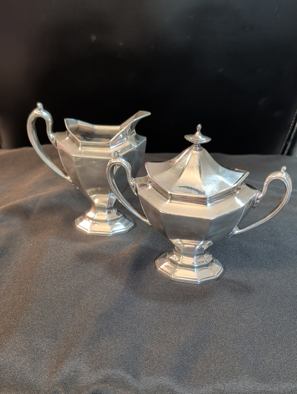 Antique Silver-Plated Creamer And Sugar Bowl Art Deco Style